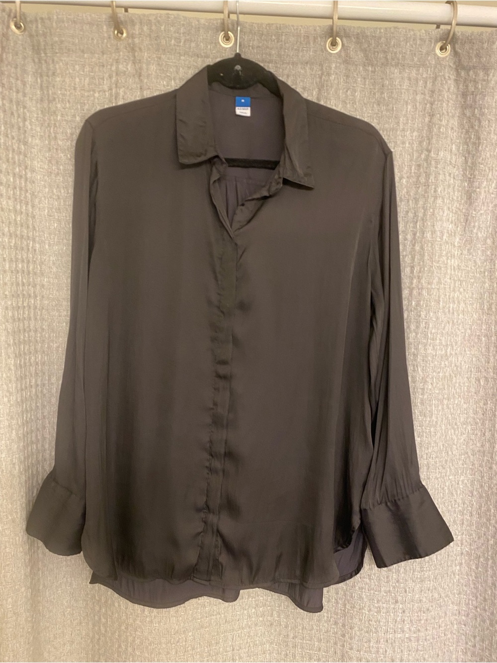 Black Long-Sleeve Button Front Blouse